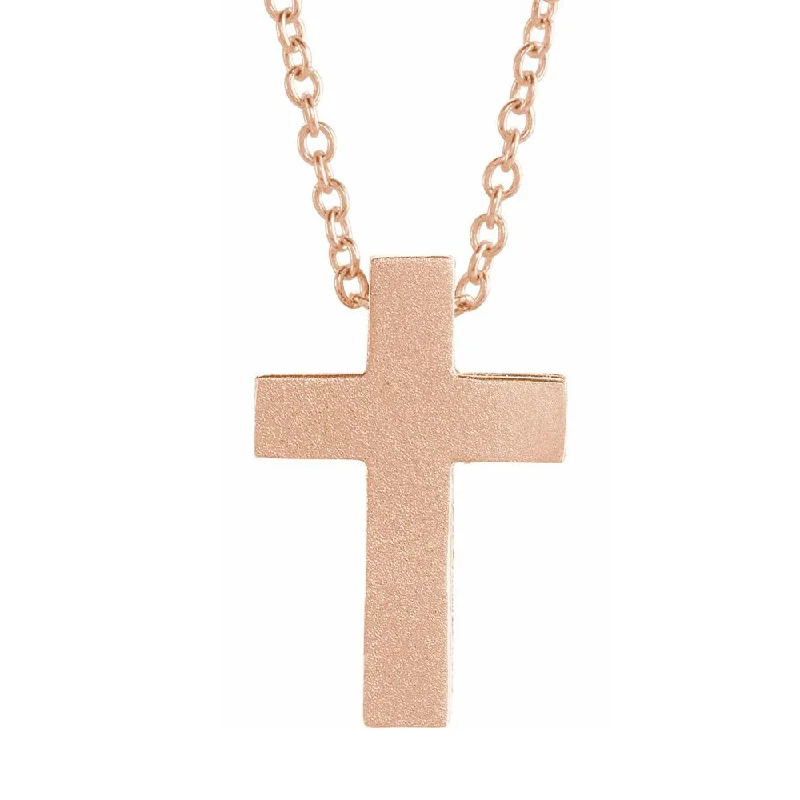 Satin marble necklace-14K Gold Tiny Satin Side Scroll Cross Necklace, 16-18 Inch