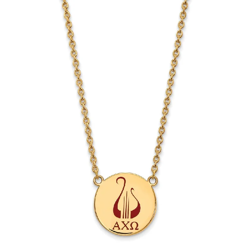 Hand-chiseled necklace-14K Plated Silver Alpha Chi Omega Large Enamel Necklace