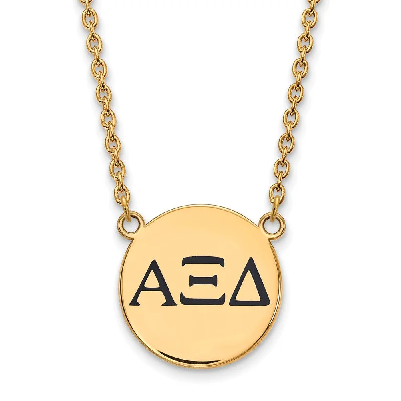 14K Plated Silver Alpha Xi Delta Lg Blue Greek Letter Disc Necklace