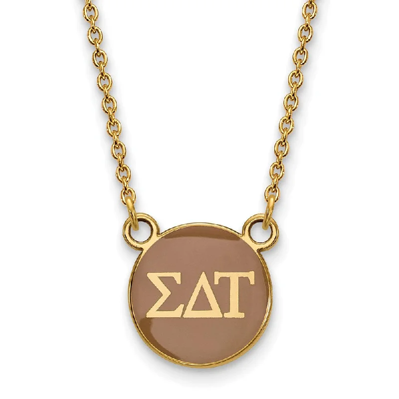 Varied stone necklace-14K Plated Silver Sigma Delta Tau Small Tan Enamel Disc Necklace