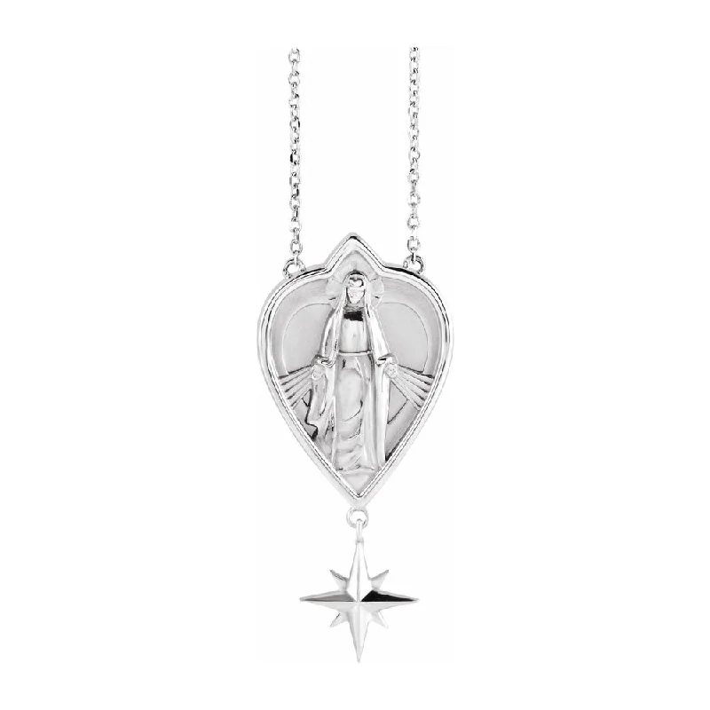 Twisting design necklace-14K White Gold Miraculous Mary Necklace, 16 Inch or 18 Inch