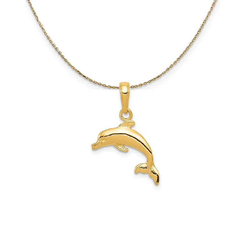 Rich rhodonite necklace-14k Yellow Gold 17mm Swimming Dolphin Necklace