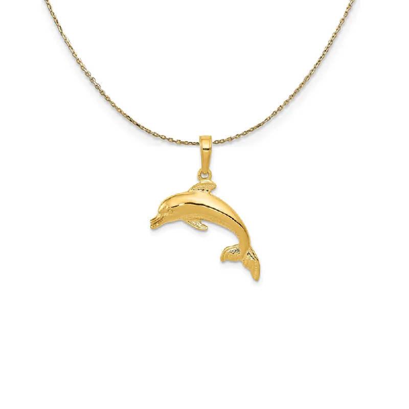 Lustrous amethyst necklace-14k Yellow Gold 20mm Swimming Dolphin Necklace