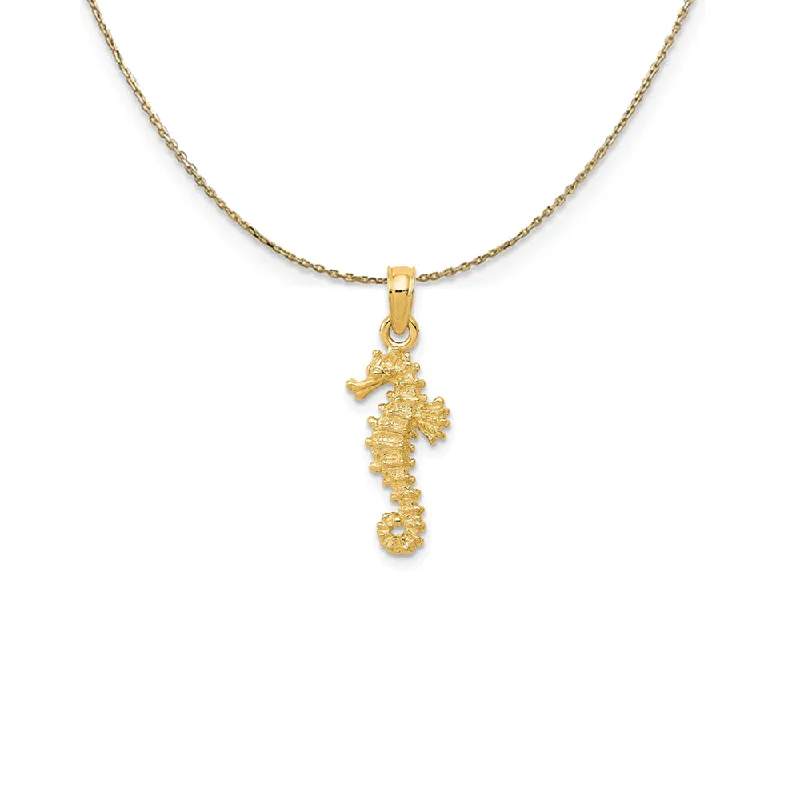 14k Yellow Gold 22mm 3D Textured Seahorse Necklace