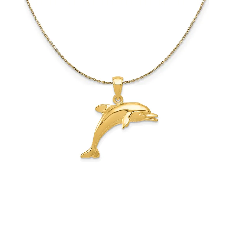 Glinting drop necklace-14k Yellow Gold 25mm 2D Jumping Dolphin Necklace