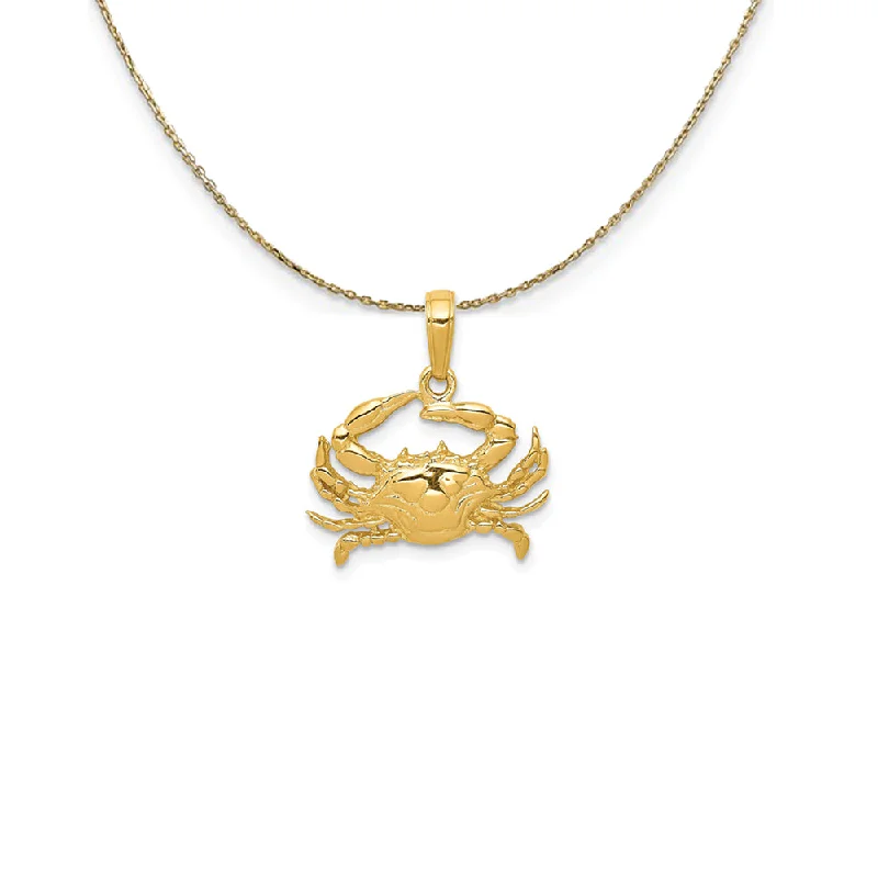 Jutting gem necklace-14k Yellow Gold 2D Blue Crab Necklace