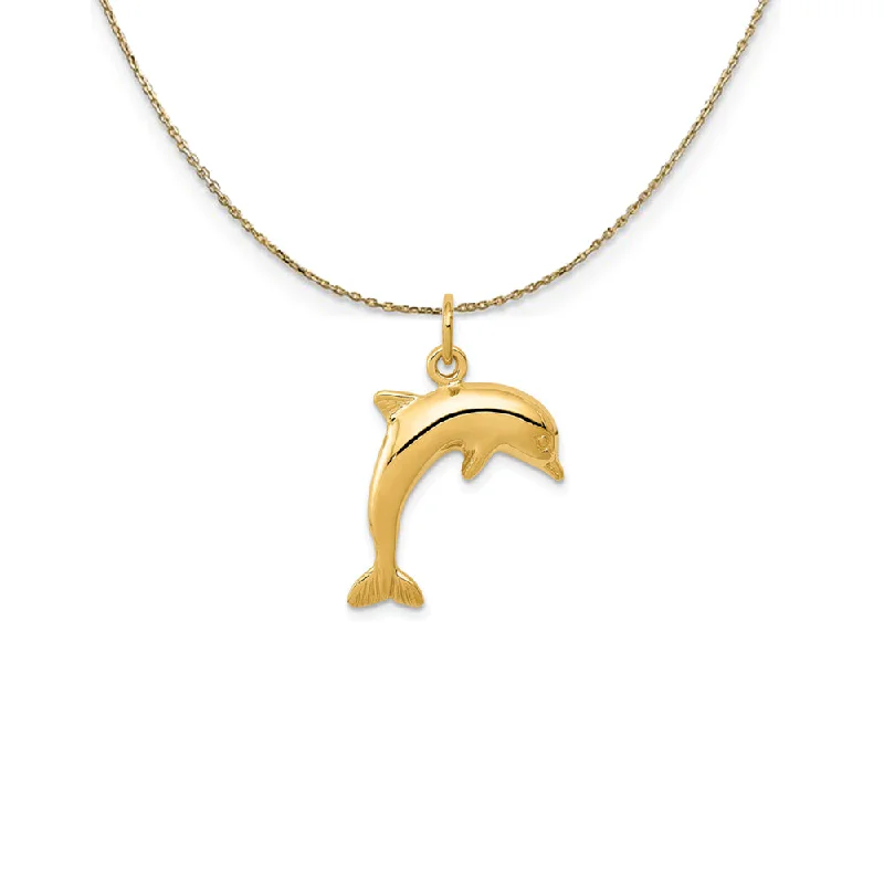 Single pearl necklace-14k Yellow Gold 2D Jumping Dolphin Necklace