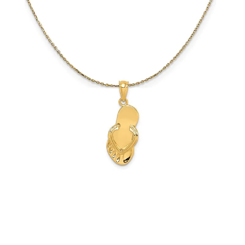 Natural gem necklace-14k Yellow Gold 3D Polished Flip Flop Necklace