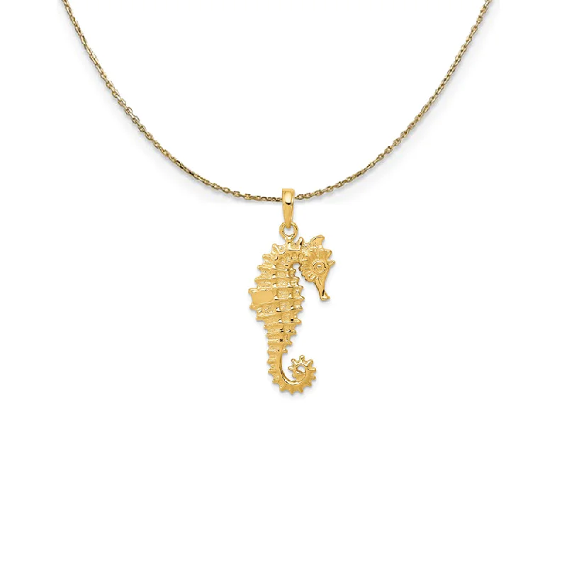 Sun flare necklace-14k Yellow Gold 3D Seahorse Necklace