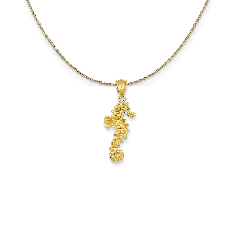 Eleven-gem necklace-14k Yellow Gold 3D Textured Seahorse Necklace