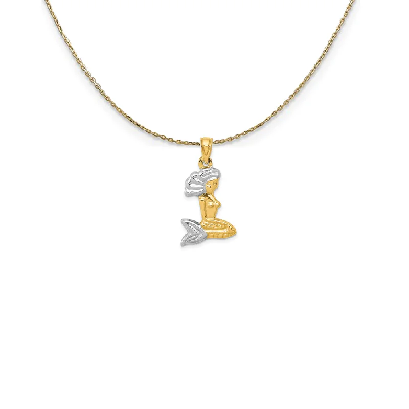 Pentagon pendant necklace-14k Yellow Gold and Rhodium 3D Hollow Mermaid Necklace