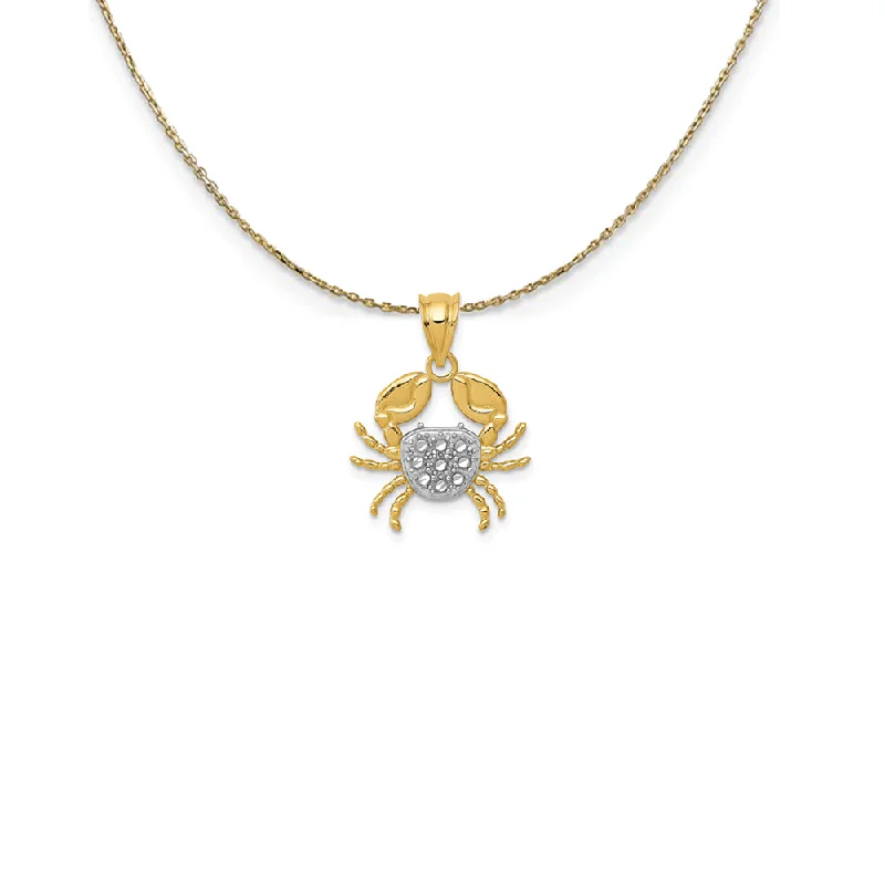 Satin marble necklace-14k Yellow Gold and Rhodium Diamond Cut Crab Necklace