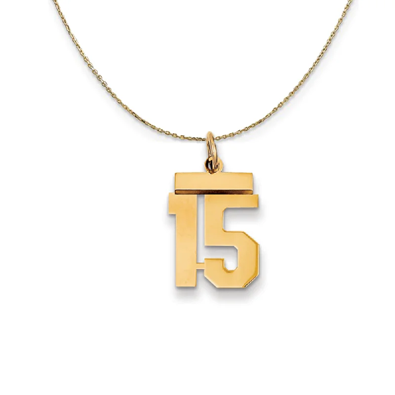 14k Yellow Gold, Athletic, Sm Polished Number 15 Necklace