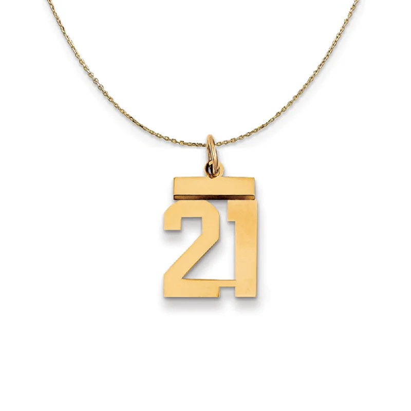 14k Yellow Gold, Athletic, Sm Polished Number 21 Necklace