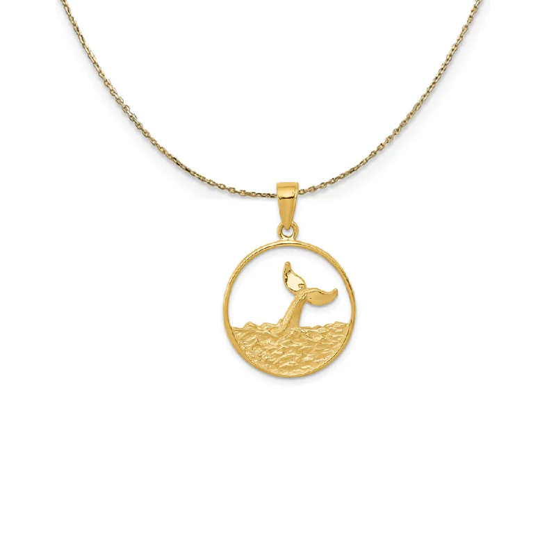 14k Yellow Gold Breached Whale Tail Circle Necklace