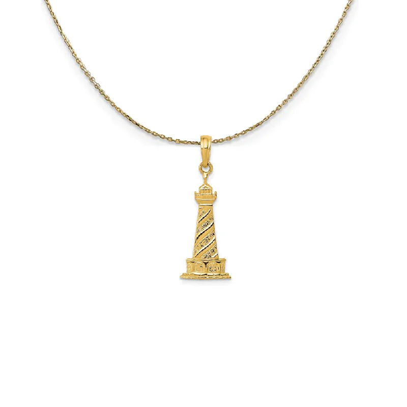 14k Yellow Gold Diagonal Stripe Lighthouse Necklace