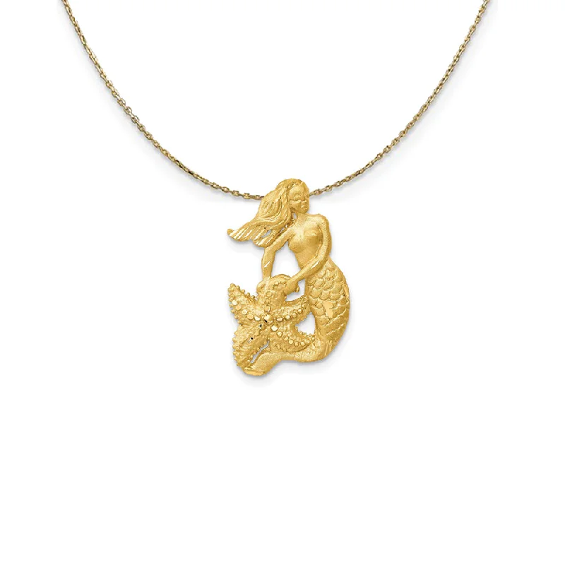 Grained stone necklace-14k Yellow Gold Diamond Cut Mermaid with Sea Star Necklace