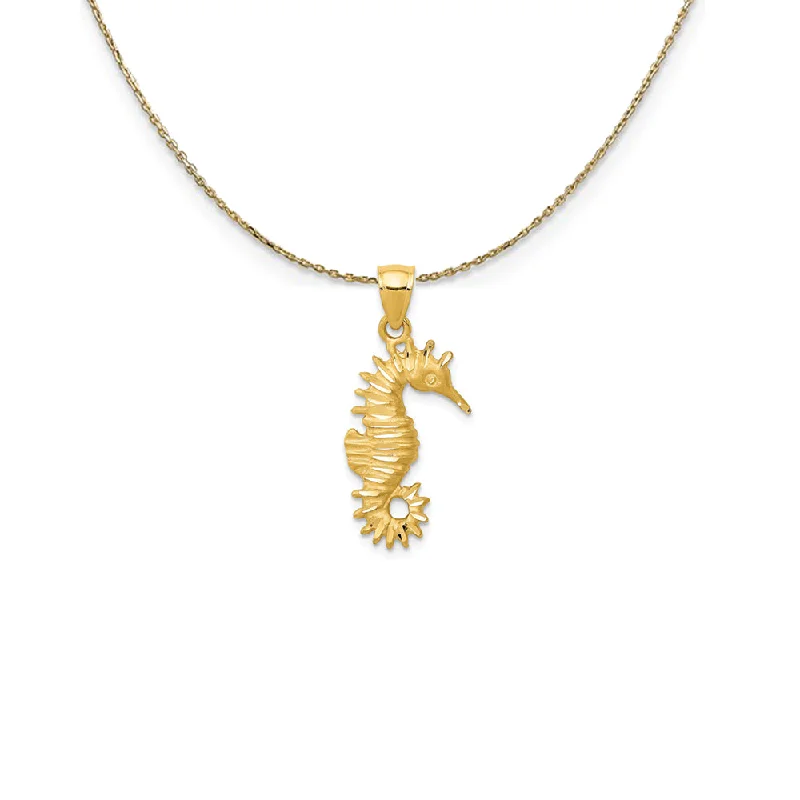 Vintage amazonite necklace-14k Yellow Gold Diamond Cut Satin Seahorse Necklace