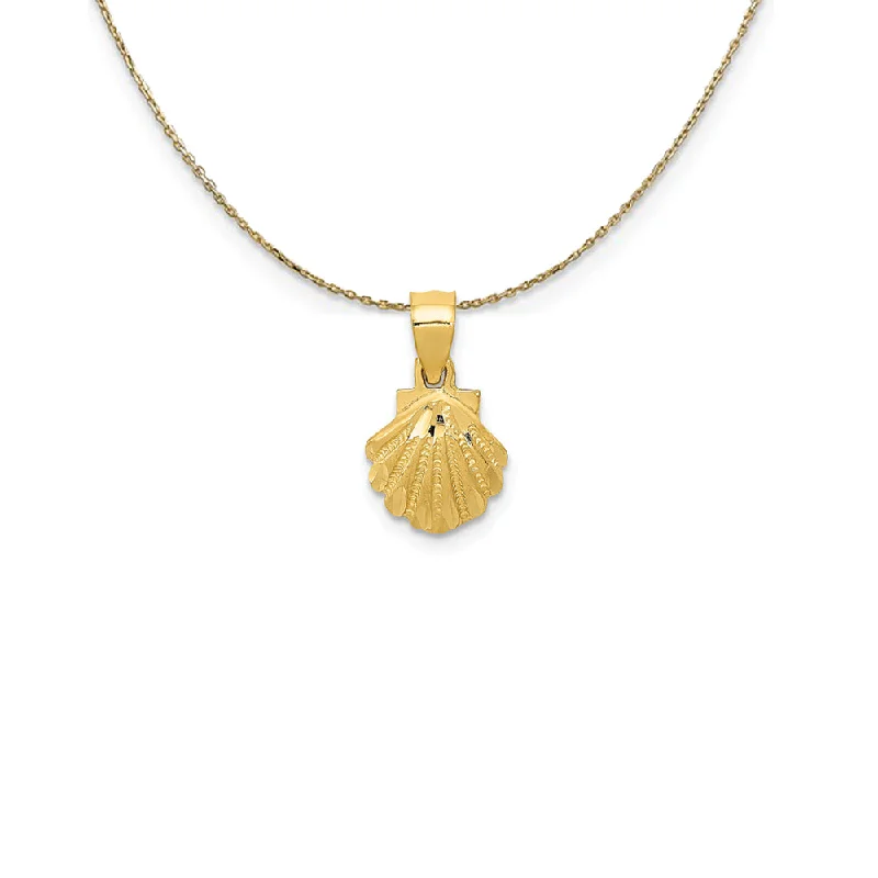 Grooved chain necklace-14k Yellow Gold Diamond Cut Scallop Shell Necklace