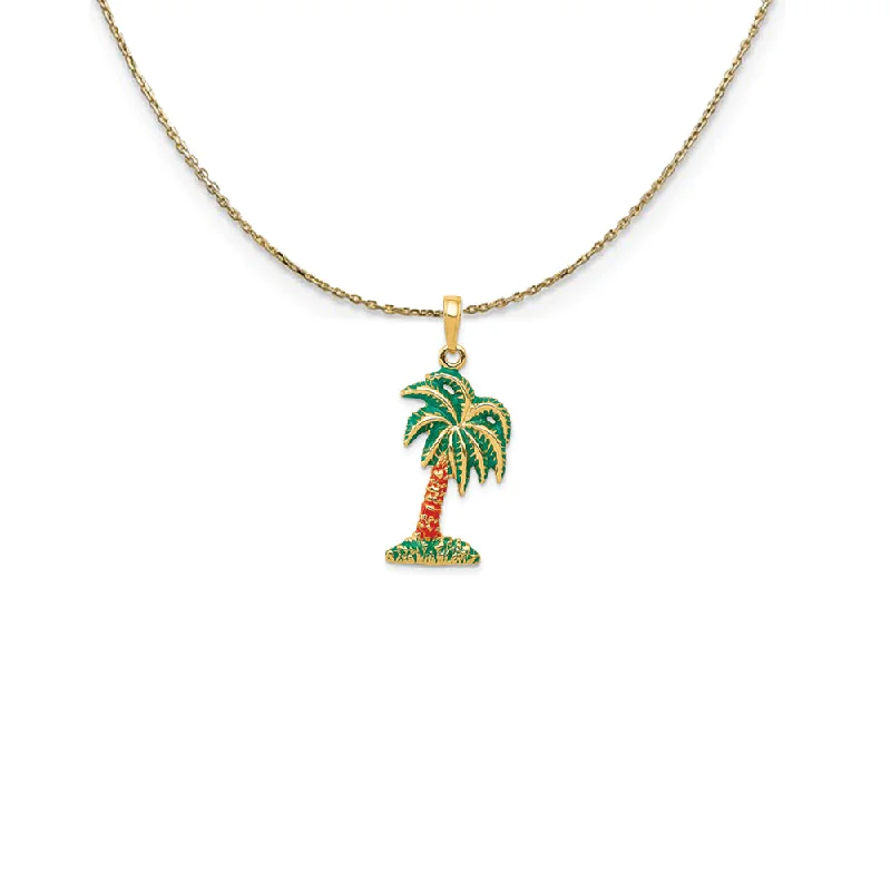 Aged bronze necklace-14k Yellow Gold Enameled Palm Tree Necklace