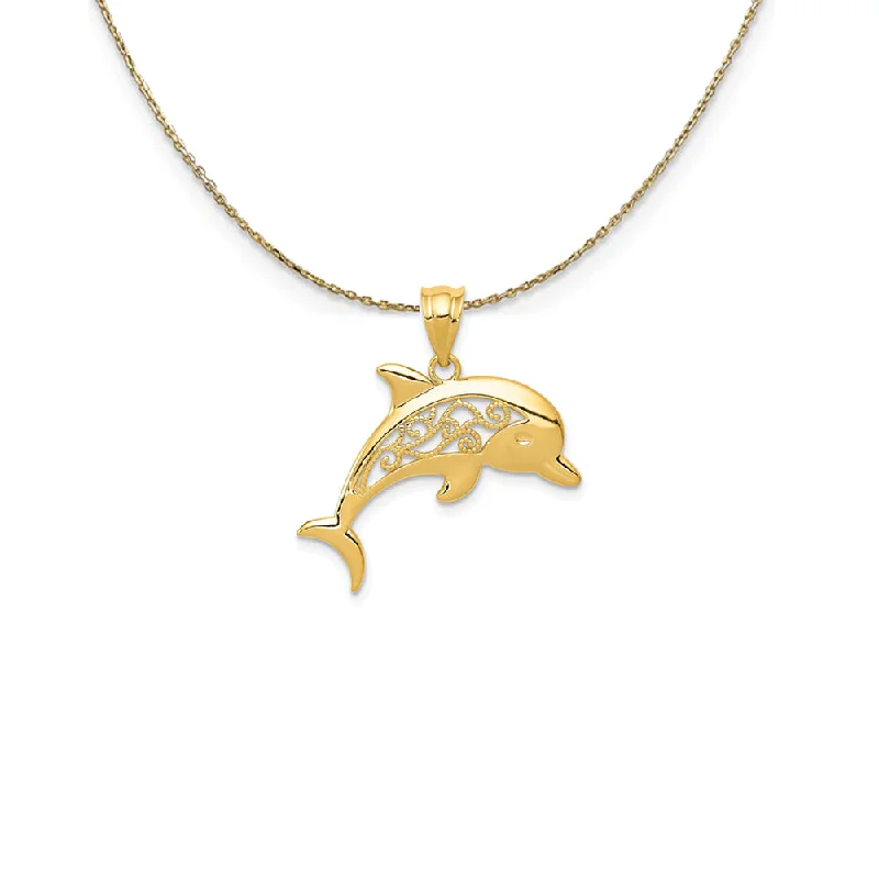 Lustrous citrine necklace-14k Yellow Gold Filigree Dolphin Necklace