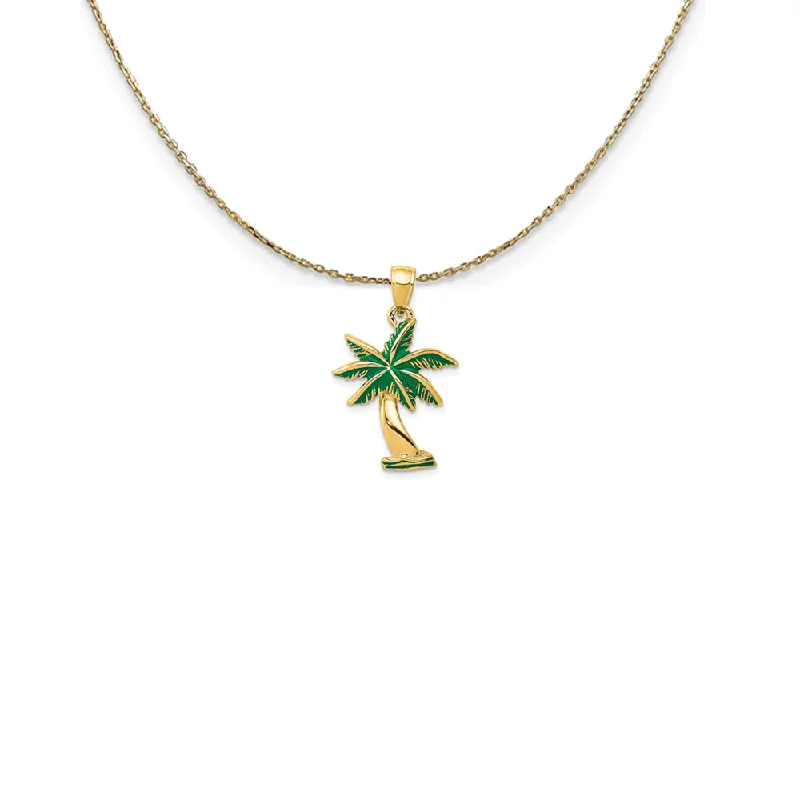 Dotted chain necklace-14k Yellow Gold Green Enameled Palm Tree Necklace