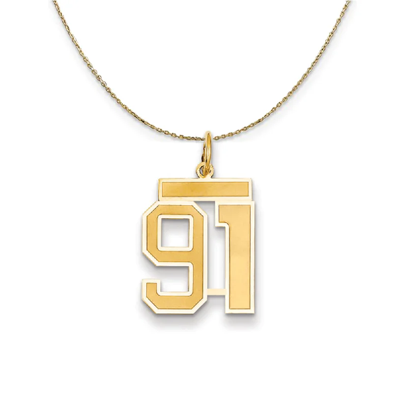 14k Yellow Gold, Jersey, Med Number 91 Necklace