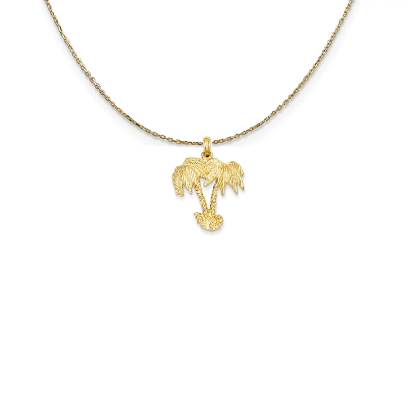 14k Yellow Gold Large Double Palm Trees Necklace