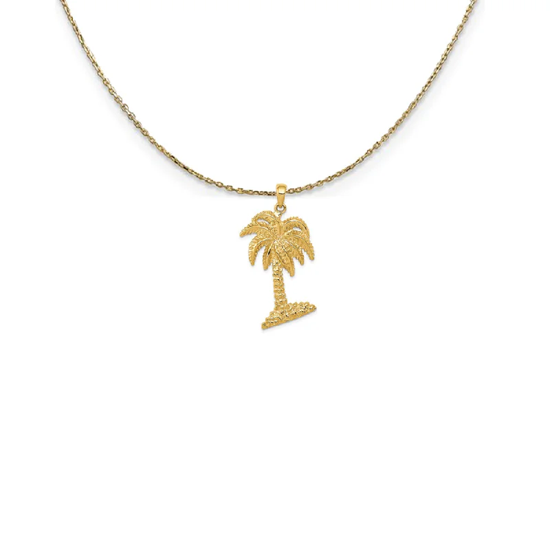 Lustrous quartz necklace-14k Yellow Gold Large Textured Palm Tree Necklace