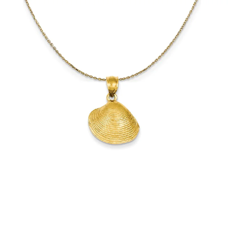 Sleek tungsten necklace-14k Yellow Gold Medium Textured Clam Shell Necklace