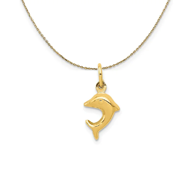 Rising ridge necklace-14k Yellow Gold Mini 3D Hollow Dolphin Necklace