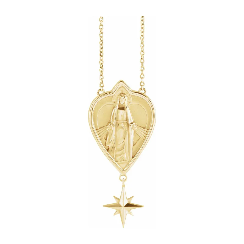 Polished palladium necklace-14K Yellow Gold Miraculous Mary Necklace, 16 Inch or 18 Inch