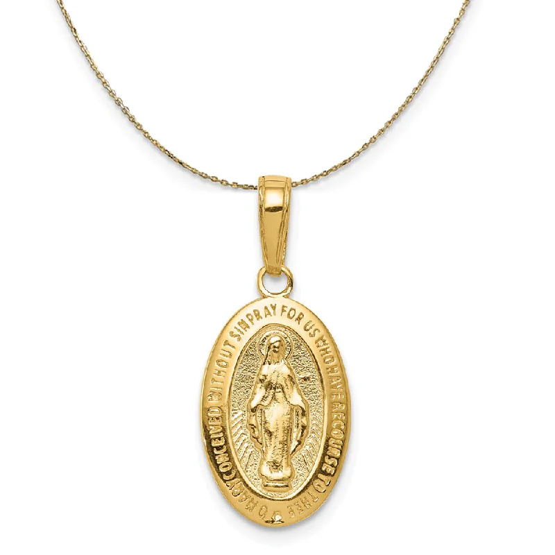 Grained stone necklace-14k Yellow Gold Miraculous Medal Necklace, 15mm