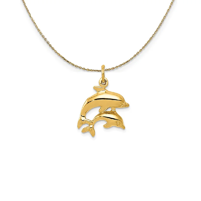 Sun flare necklace-14k Yellow Gold Mother and Baby Dolphin Necklace