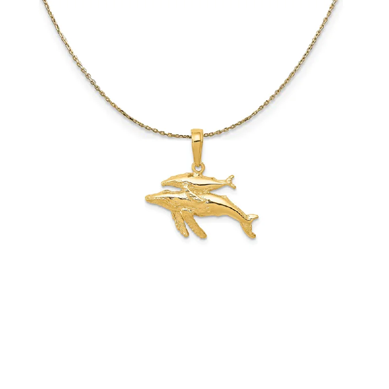 Satin marble necklace-14k Yellow Gold Mother and Baby Humpback Whale Necklace