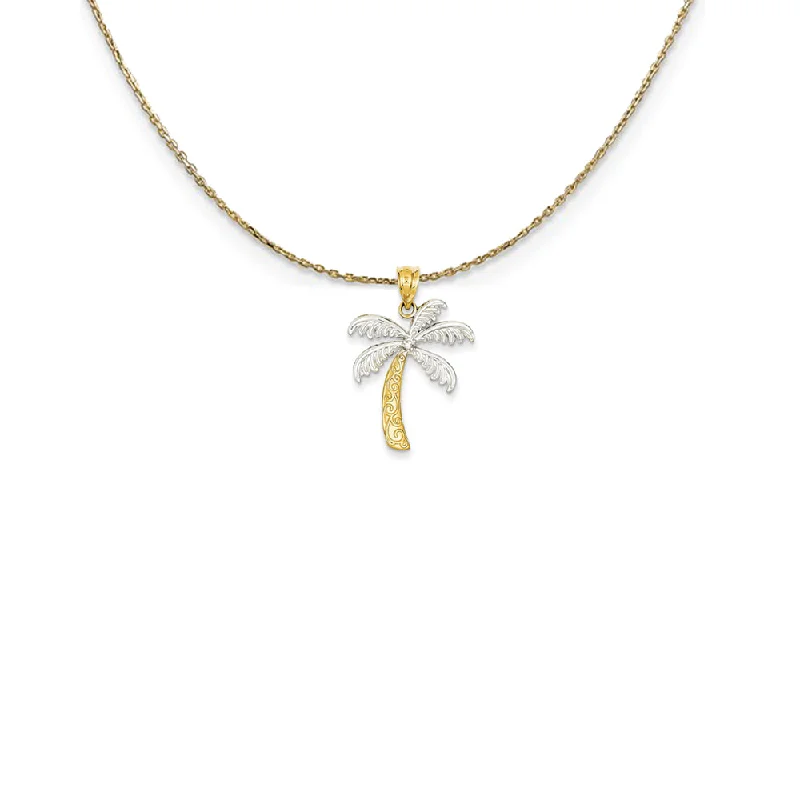 Embedded necklace-14k Yellow Gold, Rhodium Diamond Palm Tree Necklace