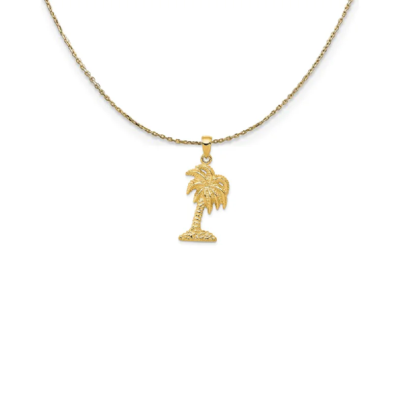 14k Yellow Gold Solid Textured Palm Tree Necklace