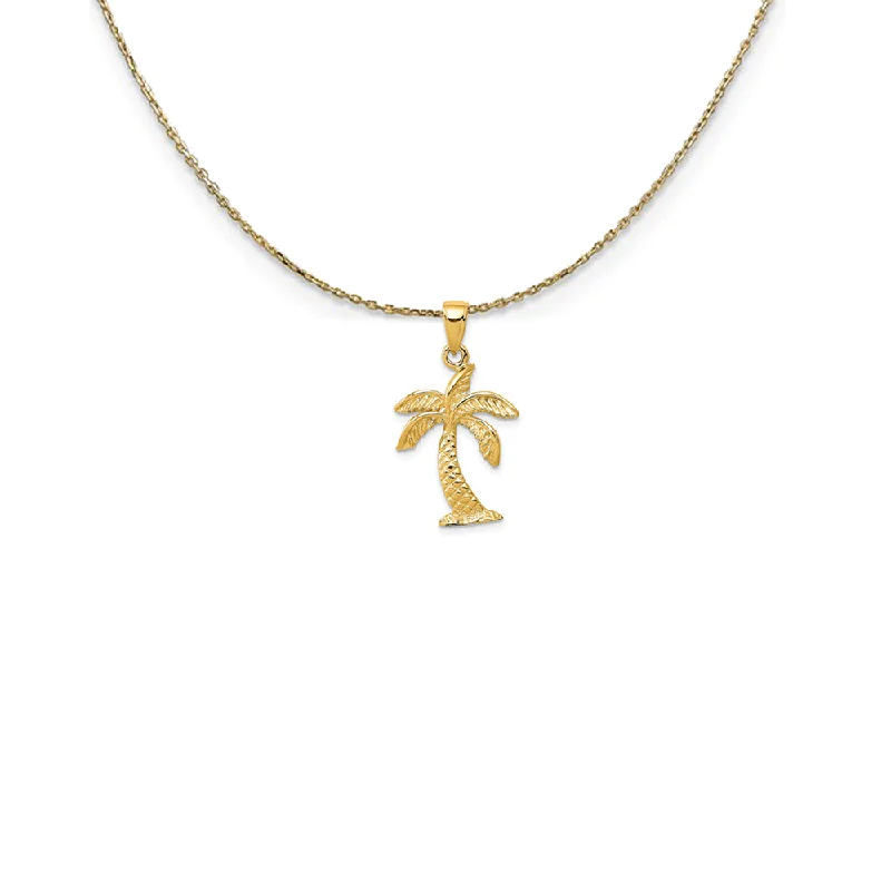 Worn finish necklace-14k Yellow Gold Textured Palm Tree (15 x 28mm) Necklace