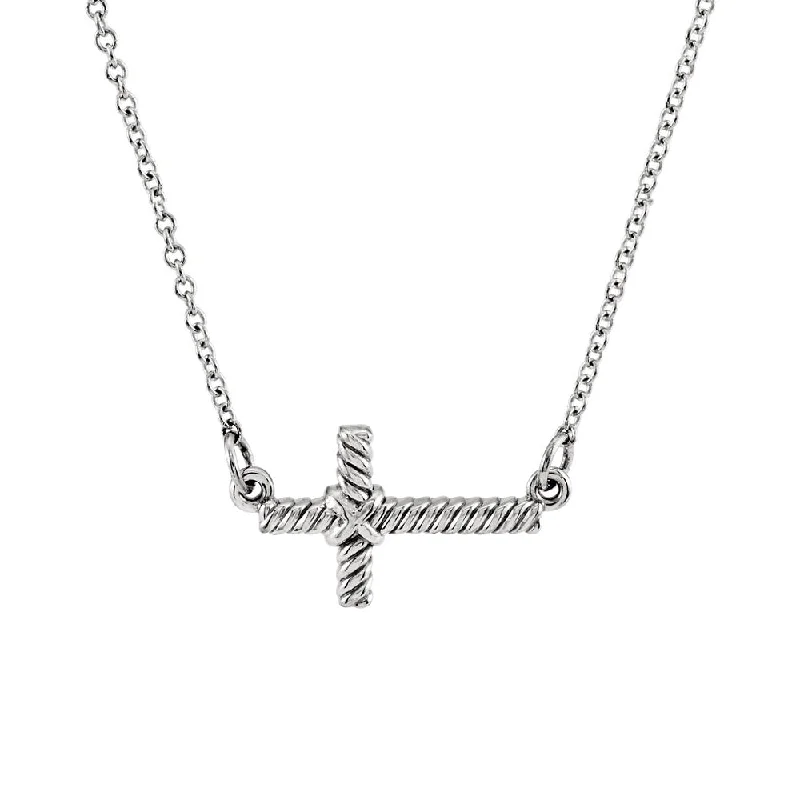 Shiny gold necklace-16mm Sideways Rope Cross Necklace in 14k White Gold, 16.5 Inch