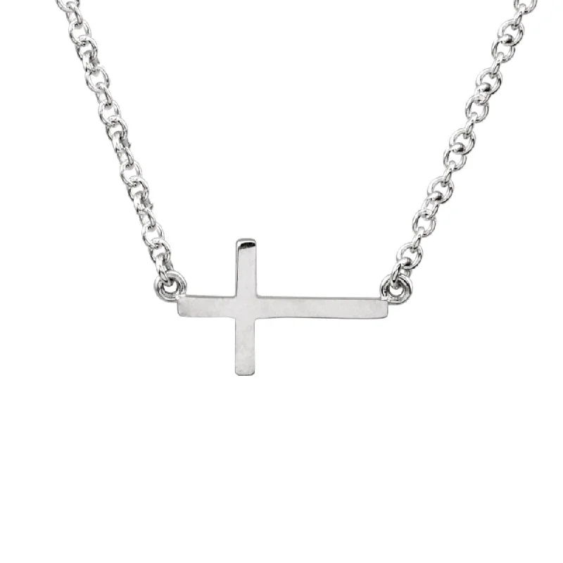 Mosaic chain necklace-17mm Polished Sideways Cross Adjustable Sterling Silver Necklace