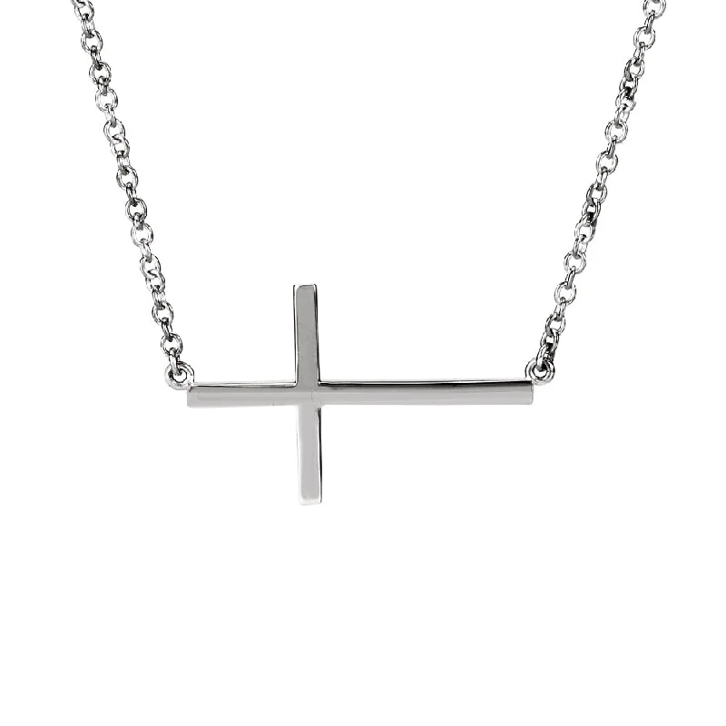 Dawn-cut necklace-28mm Polished Sideways Cross Adjustable 14k White Gold Necklace