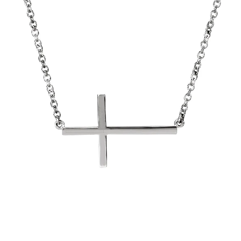 Fern frond necklace-28mm Polished Sideways Cross Adjustable Sterling Silver Necklace