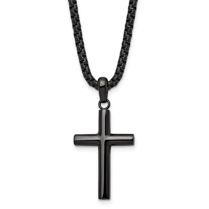 Astral design necklace-Gunmetal Plated Stainless Steel Polished Domed Cross Necklace, 24 Inch