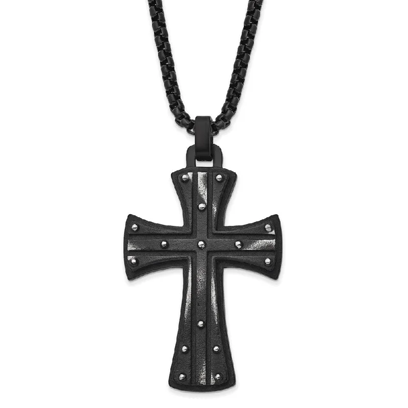 Radiant diamond necklace-Men's Black Plated Stainless Steel Large Maltese Cross Necklace, 24 In