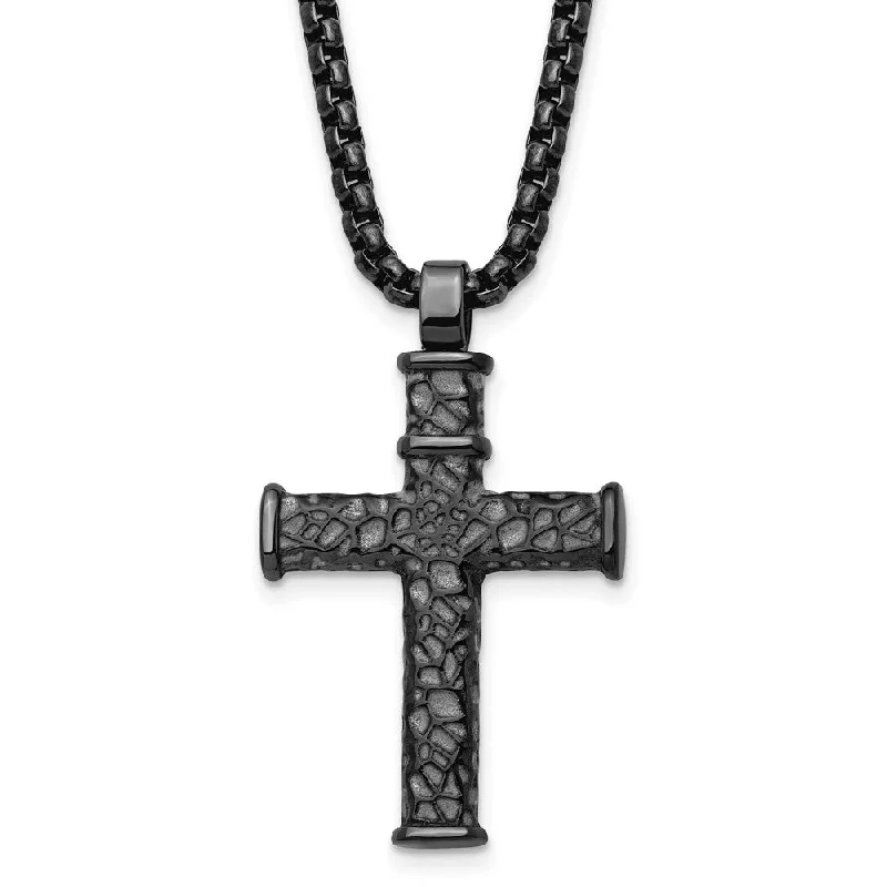 Rich rhodonite necklace-Men's Gunmetal Plated Stainless Steel Reversible Cross Necklace, 24 In