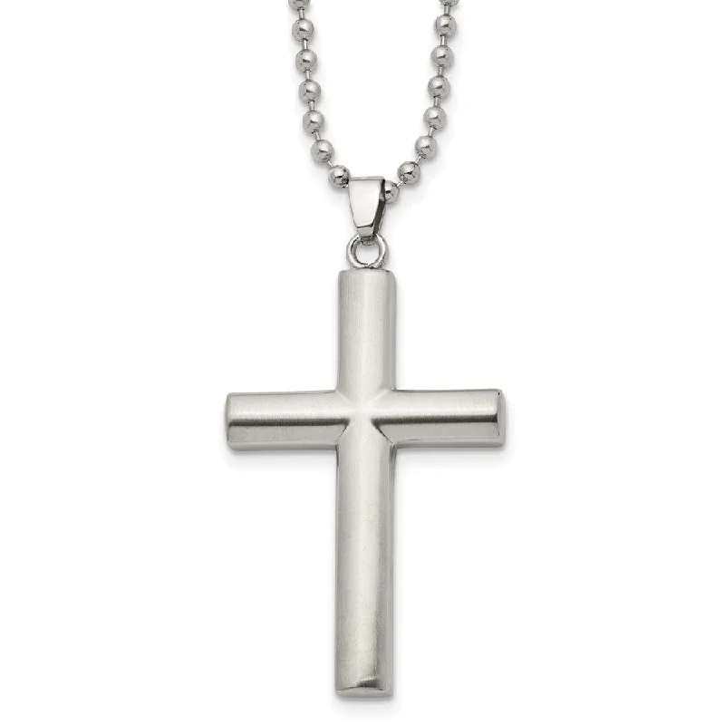 Lustrous citrine necklace-Men's Stainless Steel Brushed Domed Cross Necklace, 22 Inch