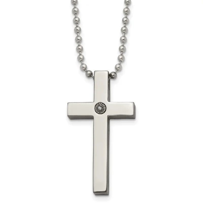 Vintage topaz necklace-Men's Titanium Stainless Steel 1/2pt. Diamond Cross Necklace, 22 Inch