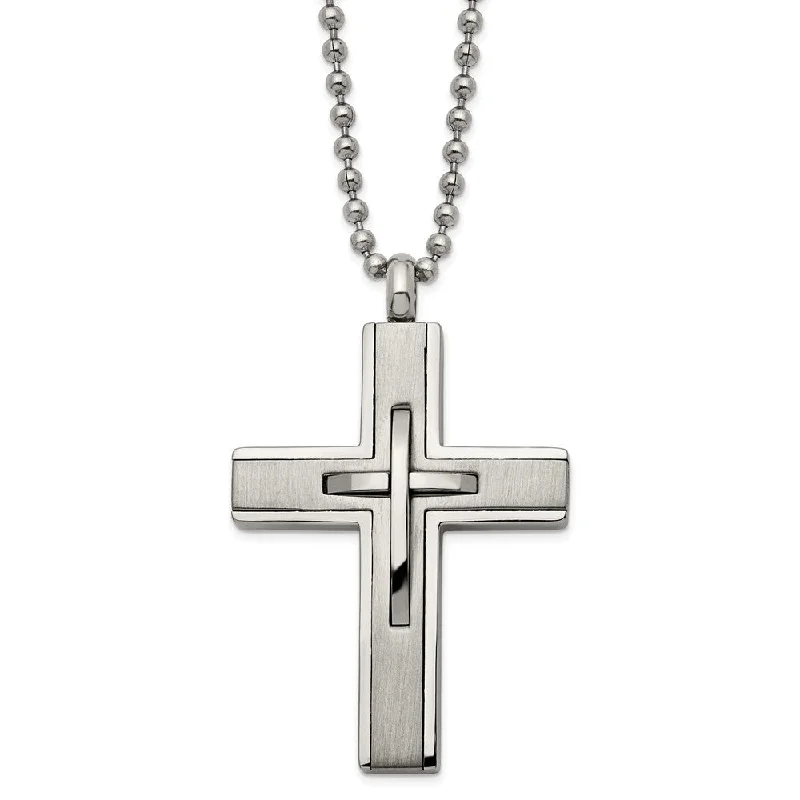 Full-set pave necklace-Men's Titanium & Stainless Steel Cross Necklace, 22 Inch