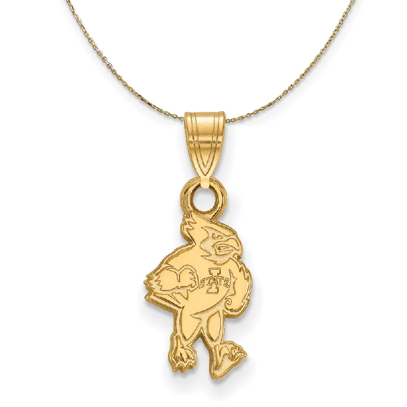 Arched stone necklace-14k Yellow Gold Iowa State Small Mascot Necklace