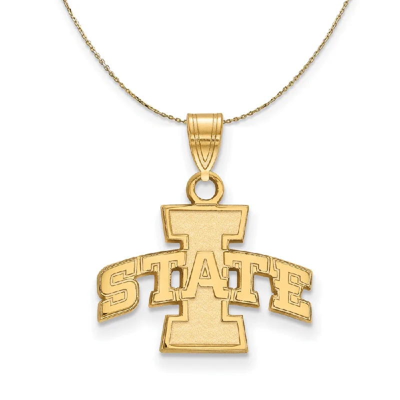 14k Yellow Gold Iowa State Small 'I STATE' Necklace